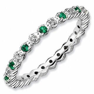 Stackable Expressions™ Lab-Created Emerald and Diamond Accent Eternity Band in Sterling Silver