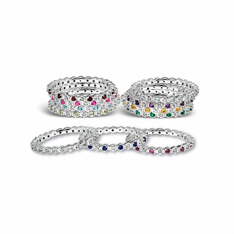 Main Image 2 of Stackable Expressions™ Amethyst and Diamond Accent Eternity Band in Sterling Silver