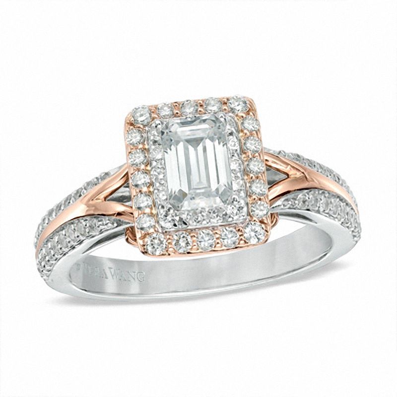 Main Image 1 of Vera Wang Love Collection 0.95 CT. T.W. Emerald-Cut Diamond Engagement Ring in 14K Two-Tone Gold