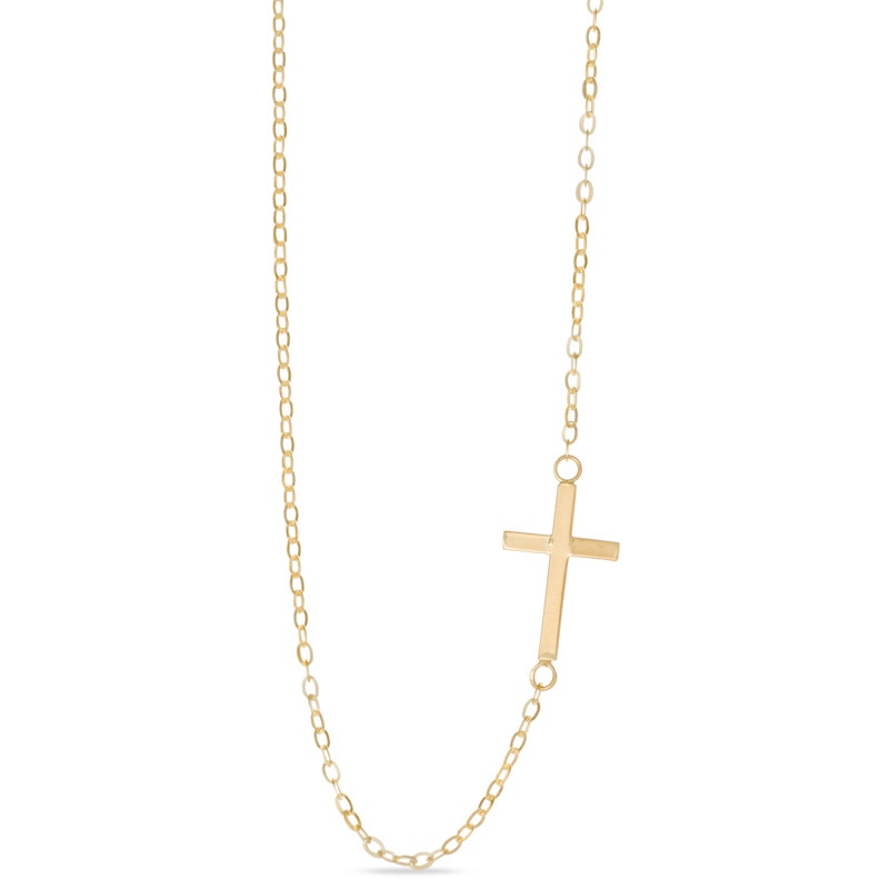 Main Image 1 of Sideways Cross Necklace in 10K Gold - 16"