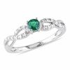 Thumbnail Image 0 of 3.5mm Lab-Created Emerald and Diamond Accent Twist Ring in Sterling Silver