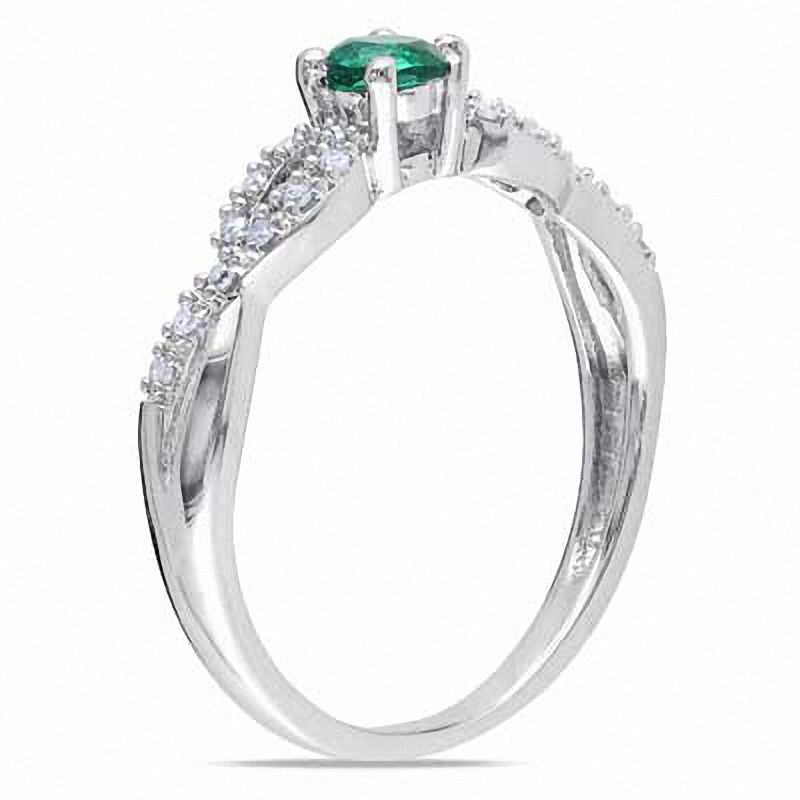 3.5mm Lab-Created Emerald and Diamond Accent Twist Ring in Sterling Silver