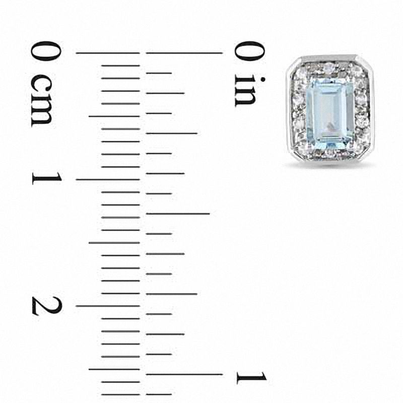 Main Image 2 of Emerald-Cut Aquamarine and Diamond Accent Stud Earrings in Sterling Silver