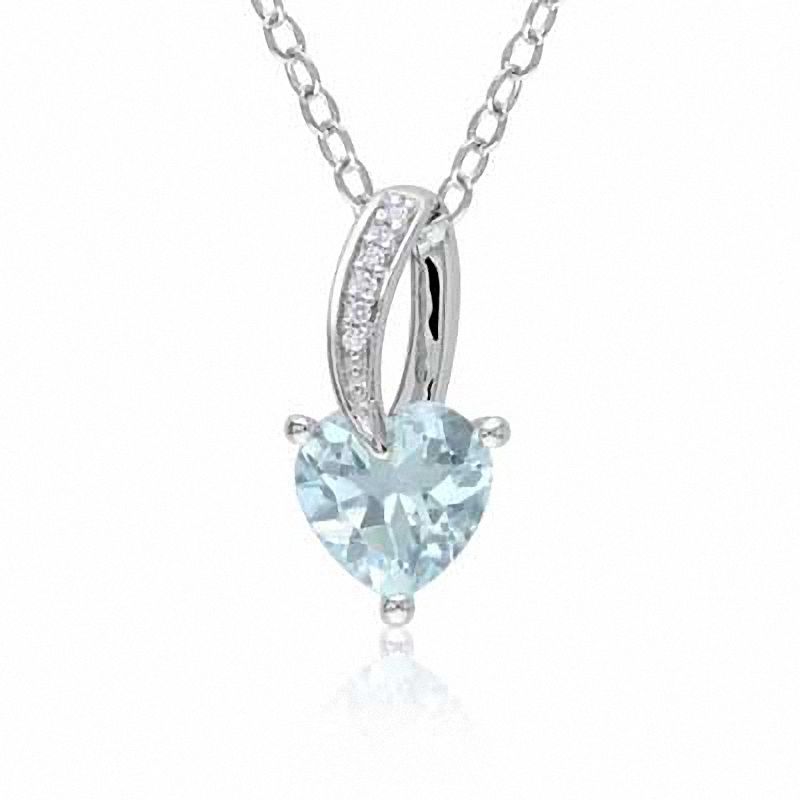 7.0mm Heart-Shaped Aquamarine and Diamond Accent Pendant in Sterling Silver