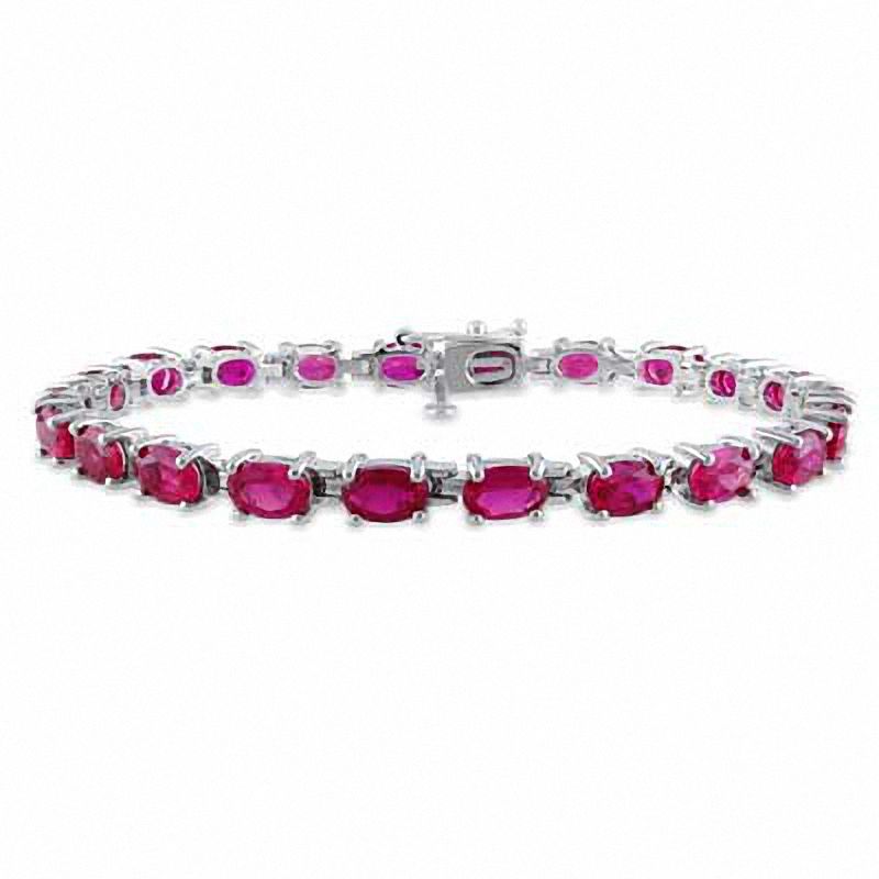 Oval Lab-Created Ruby Tennis Bracelet in Sterling Silver|Peoples Jewellers