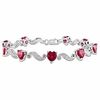 6.0mm Heart-Shaped Lab-Created Ruby and Diamond Accent Bracelet in Sterling Silver