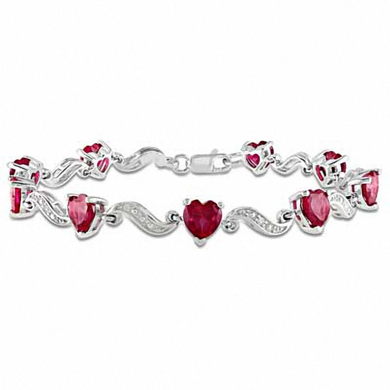 6.0mm Heart-Shaped Lab-Created Ruby and Diamond Accent Bracelet in Sterling Silver|Peoples Jewellers