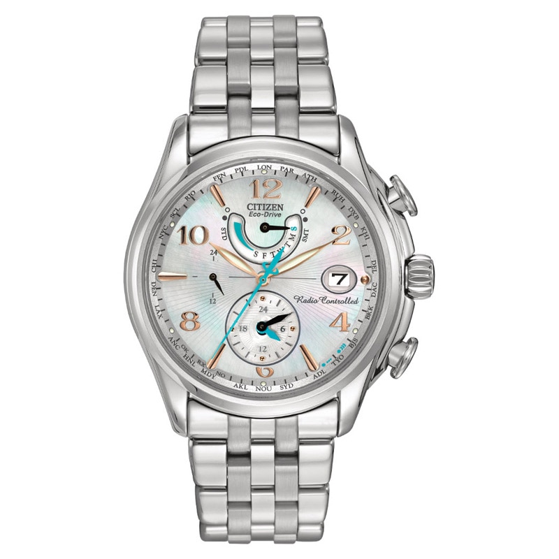 Main Image 1 of Ladies' Citizen Eco-Drive® World Time A-T Chronograph Watch with Mother-of-Pearl Dial (Model: FC0000-59D)