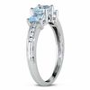 Thumbnail Image 1 of 4.0mm Princess-Cut Aquamarine and 0.10 CT. T.W. Diamond Three Stone Ring in 10K White Gold