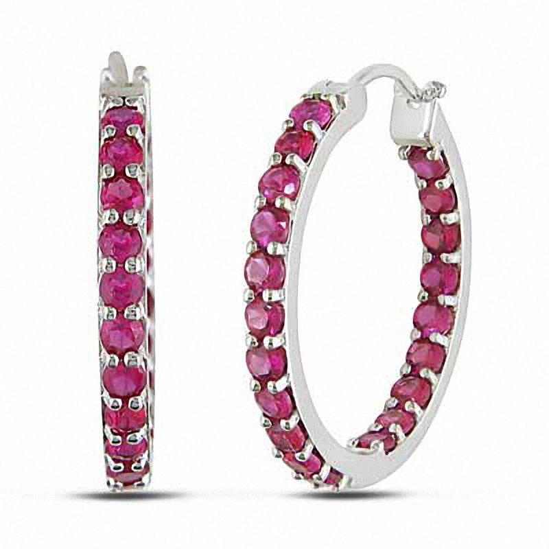 Lab-Created Ruby Inside-Out Hoop Earrings in Sterling Silver|Peoples Jewellers