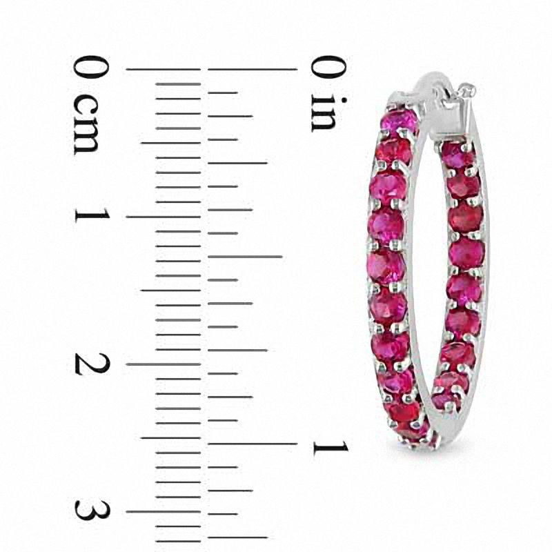 Main Image 2 of Lab-Created Ruby Inside-Out Hoop Earrings in Sterling Silver