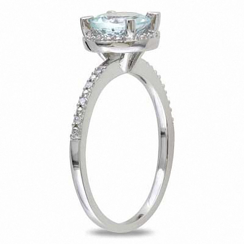 Main Image 2 of 7.0mm Aquamarine and 0.05 CT. T.W. Diamond Frame Ring in Sterling Silver
