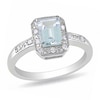 Emerald-Cut Aquamarine, and Diamond Accent Ring in Sterling Silver