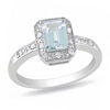 Emerald-Cut Aquamarine and Diamond Accent Ring in Sterling Silver