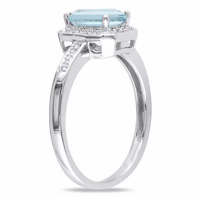 Emerald-Cut Aquamarine and Diamond Accent Ring in Sterling Silver