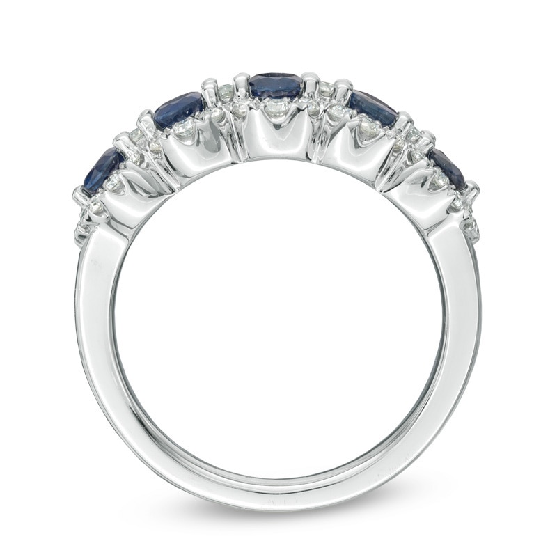Vera Wang Love Collection Blue Sapphire and 0.38 CT. T.W. Diamond Five Stone Frame Ring in 14K White Gold