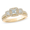 Thumbnail Image 0 of Vera Wang Love Collection 0.95 CT. T.W. Princess-Cut Diamond Three Stone Frame Engagement Ring in 14K Gold