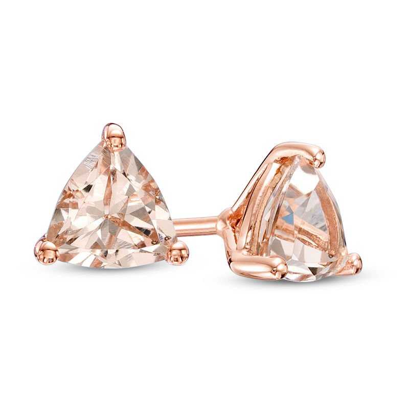 5.0mm Trillion-Cut Morganite Stud Earrings in 10K Rose Gold