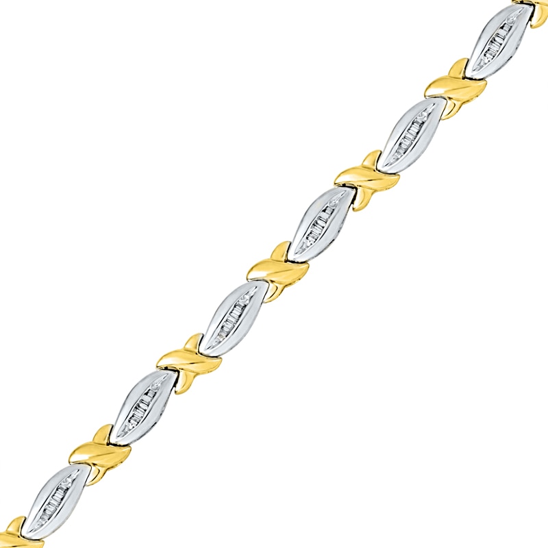 0.25 CT. T.W. Baguette Diamond "X" Station Bracelet in 10K Two-Tone Gold