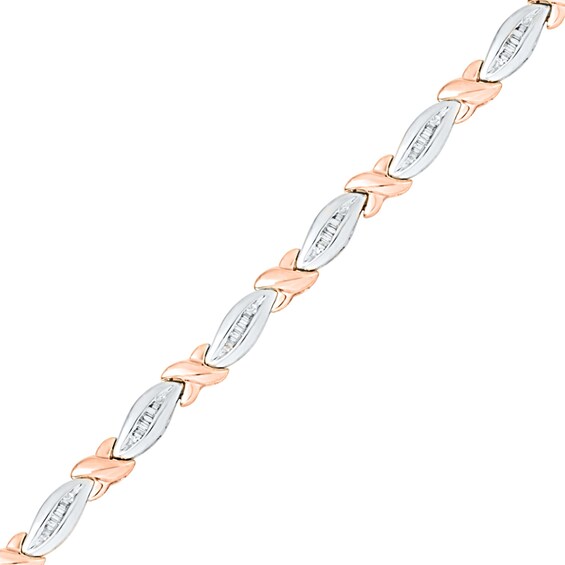 0.25 CT. T.W. Baguette Diamond "X" Bracelet in 10K Two-Tone Gold