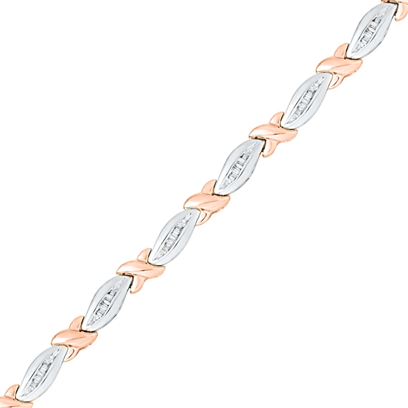 0.25 CT. T.W. Baguette Diamond "X" Bracelet in 10K Two-Tone Gold