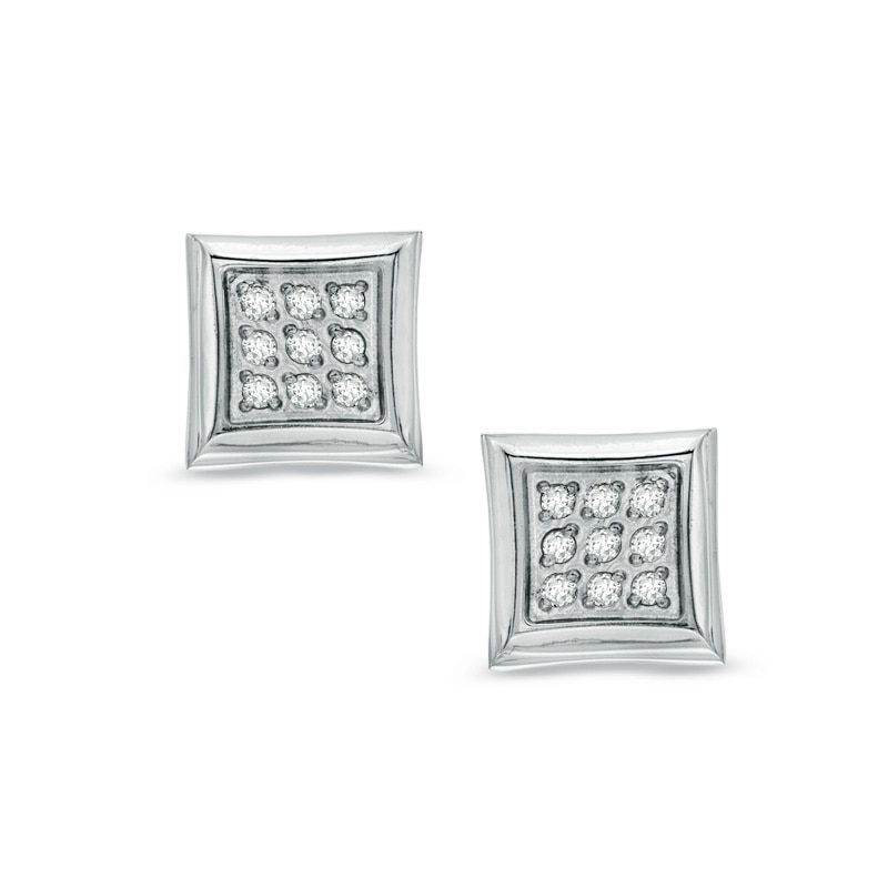 Men's 0.09 CT. T.W. Diamond Square Stud Earrings in Stainless Steel