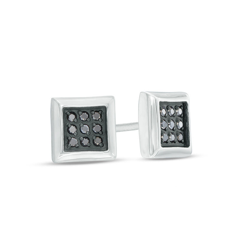 Main Image 1 of Men's 0.09 CT. T.W. Black Diamond Square Stud Earrings in Stainless Steel