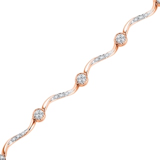 0.25 CT. T.W. Multi-Diamond Station Wave Link Bracelet in 10K Rose Gold
