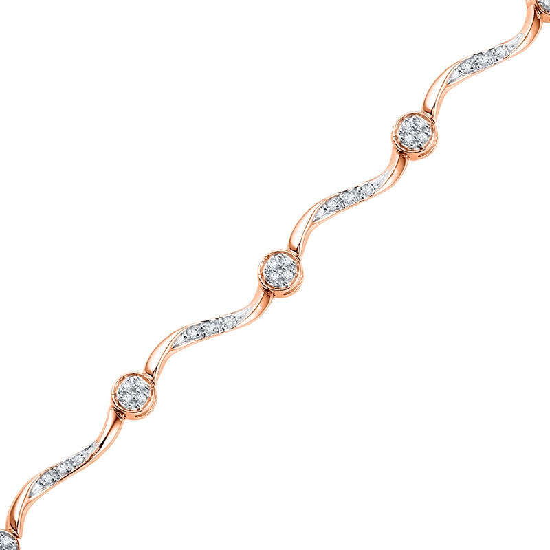 0.25 CT. T.W. Multi-Diamond Station Wave Link Bracelet in 10K Rose Gold|Peoples Jewellers