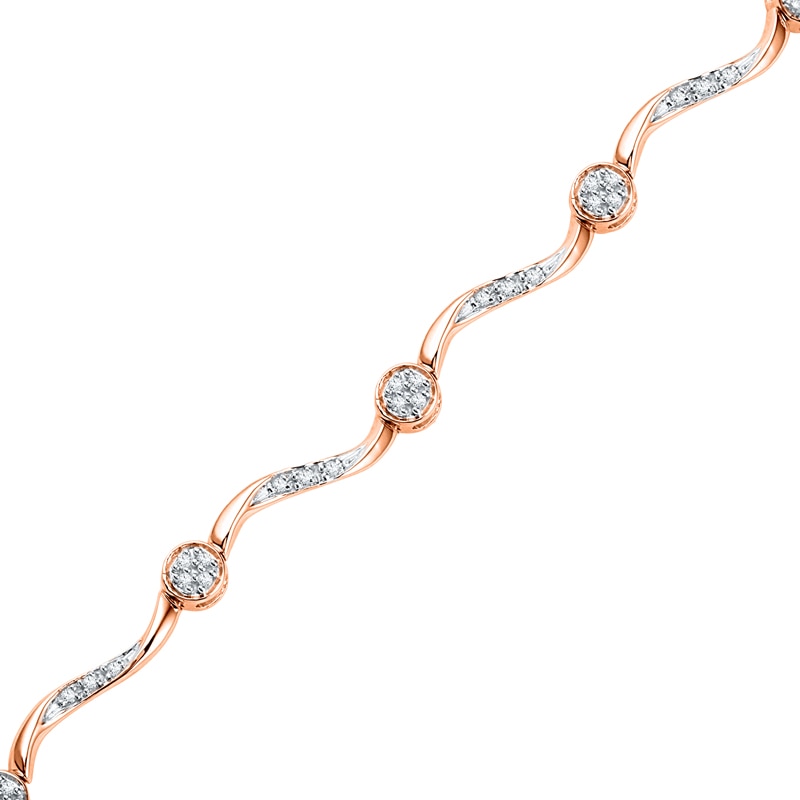 Main Image 1 of 0.25 CT. T.W. Multi-Diamond Station Wave Link Bracelet in 10K Rose Gold