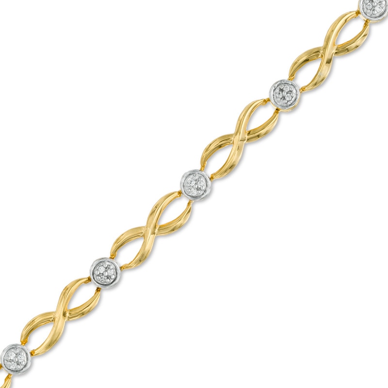 Main Image 1 of 0.13 CT. T.W. Diamond Cluster Infinity Link Bracelet in 10K Gold