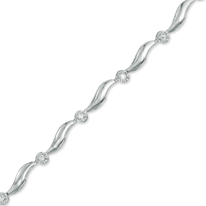 Main Image 1 of 0.16 CT. T.W. Diamond Cluster Station Bracelet in 10K White Gold