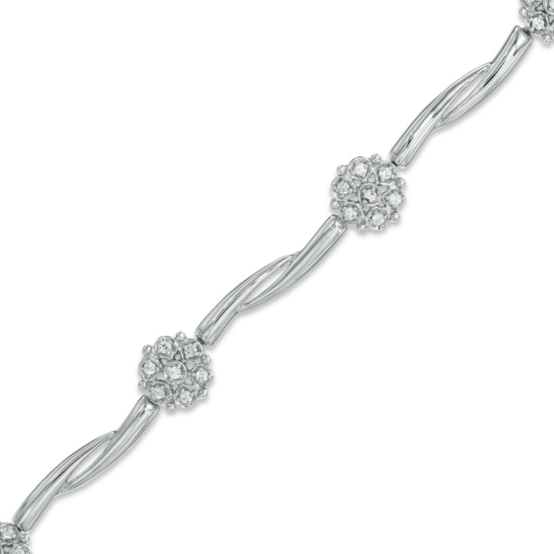 Main Image 1 of 0.33 CT. T.W. Diamond Flower Garland Bracelet 10K White Gold