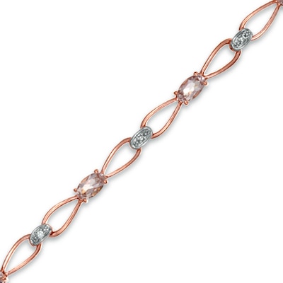 Oval Morganite and Diamond Accent Bracelet in 10K Rose Gold - 7.25"