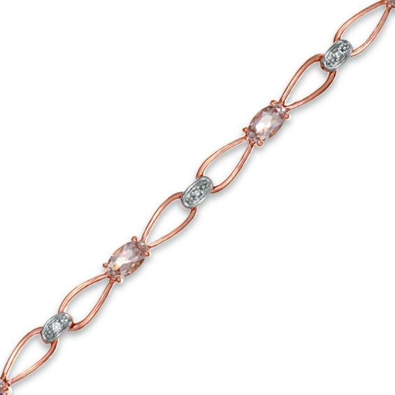 Oval Morganite and Diamond Accent Bracelet in 10K Rose Gold - 7.25"