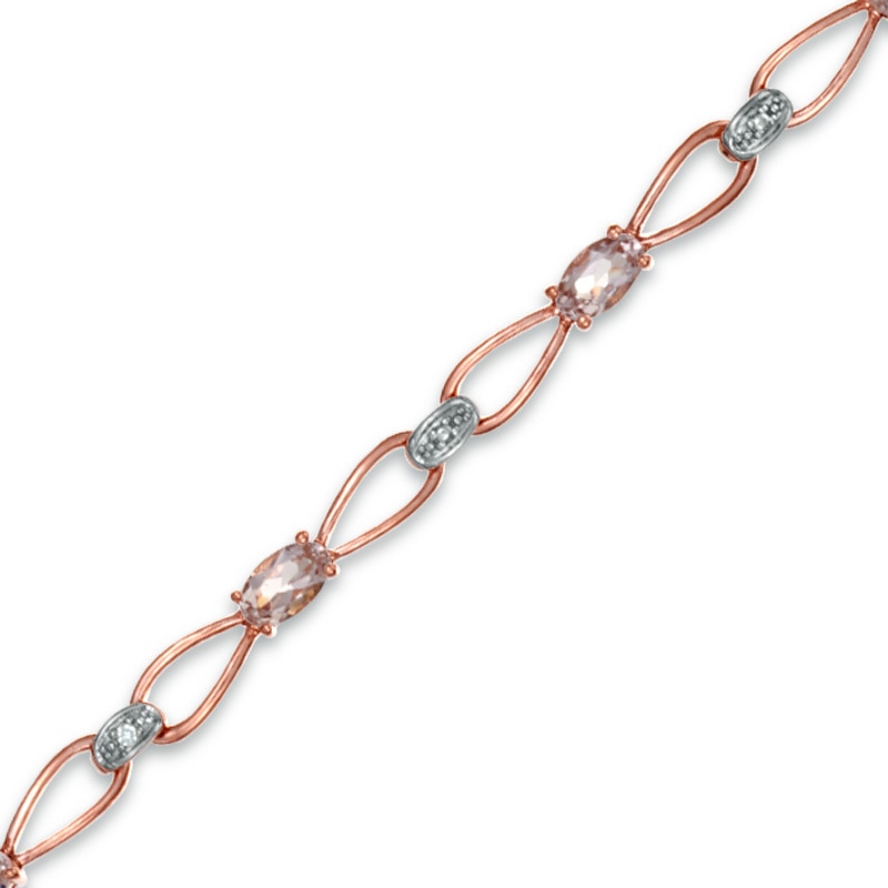 Main Image 1 of Oval Morganite and Diamond Accent Bracelet in 10K Rose Gold - 7.25"