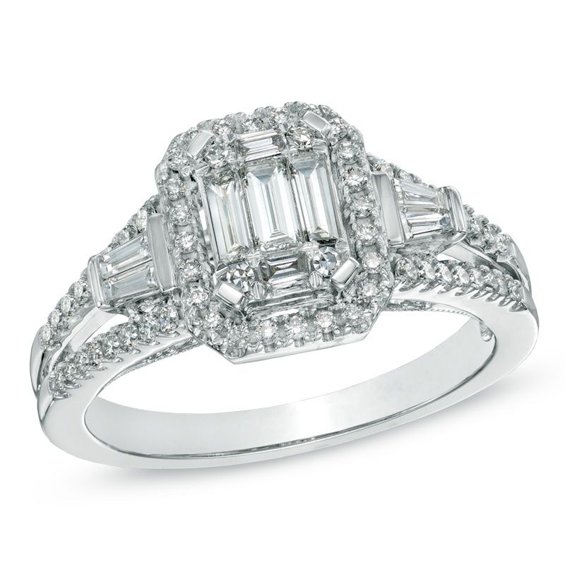 Main Image 1 of 0.75 CT. T.W. Multi-Baguette Diamond Frame Engagement Ring in 14K White Gold