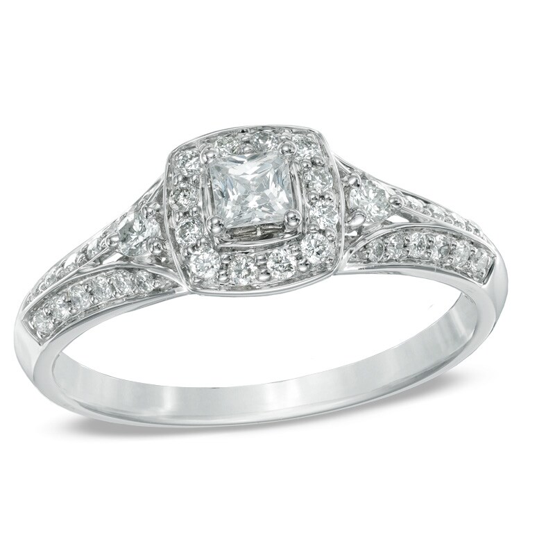 0.50 CT. T.W. Princess-Cut Diamond Frame Engagement Ring in 14K White Gold