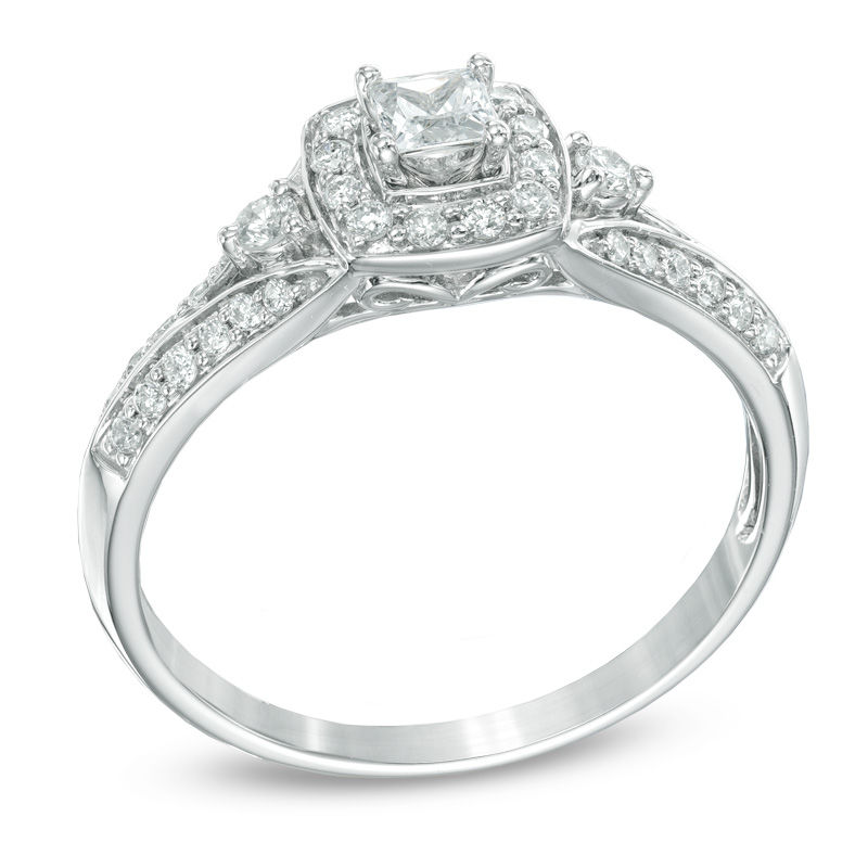 0.50 CT. T.W. Princess-Cut Diamond Frame Engagement Ring 14K White Gold