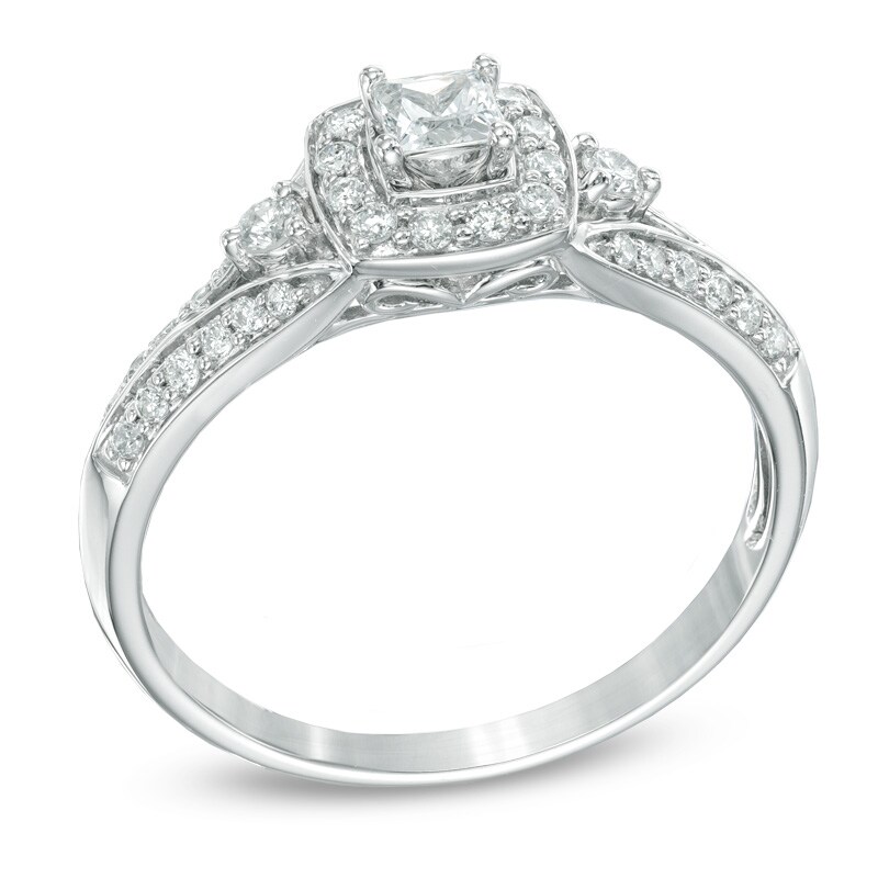 Main Image 2 of 0.50 CT. T.W. Princess-Cut Diamond Frame Engagement Ring in 14K White Gold
