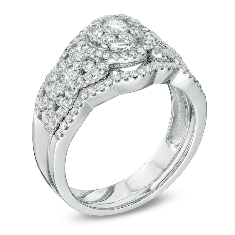 Main Image 2 of 1.00 CT. T.W. Diamond Cluster Twisting Bridal Set in 14K White Gold