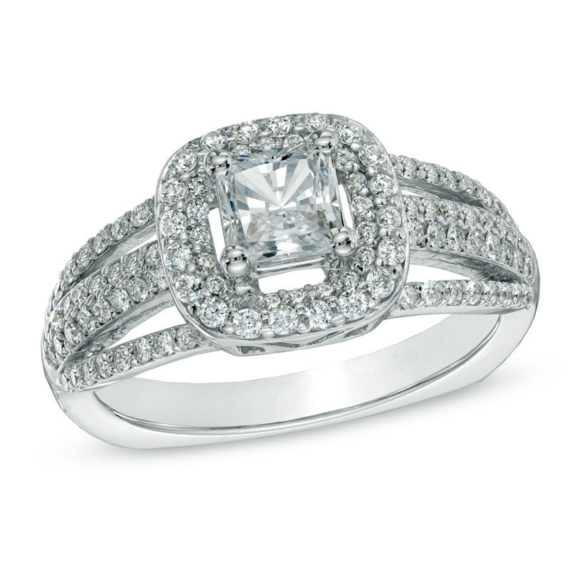 1.00 CT. T.W. Certified Canadian Princess-Cut Diamond Frame Split Shank Ring in 14K White Gold (I/I1)
