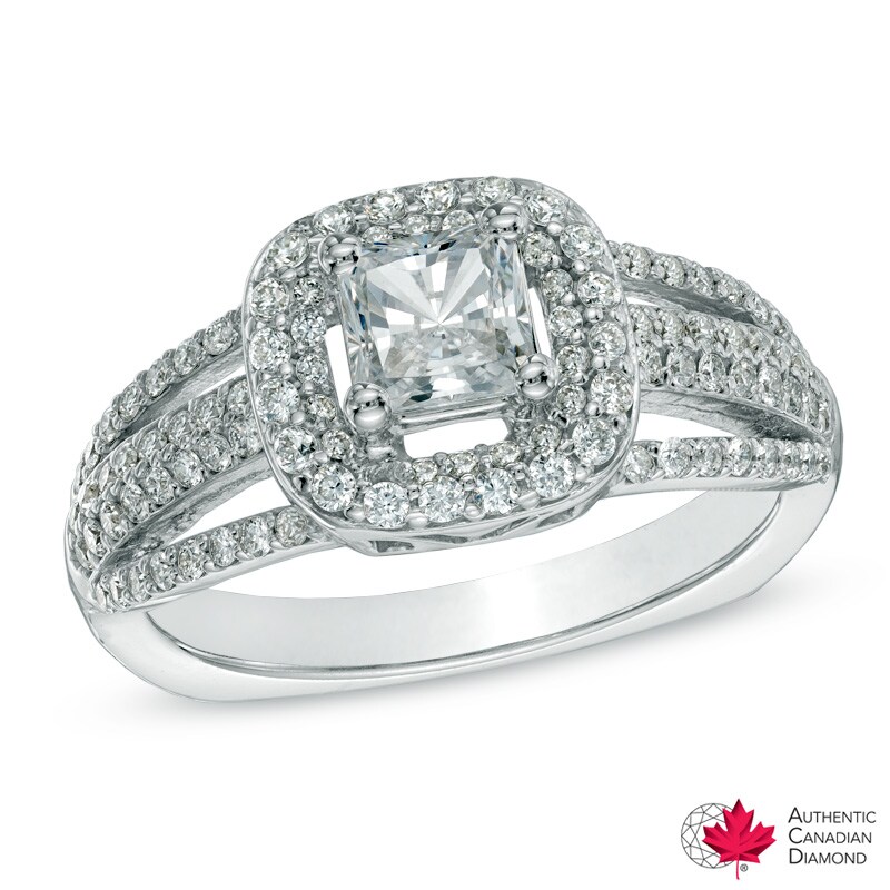 1.00 CT. T.W. Certified Canadian Princess-Cut Diamond Frame Split Shank Ring in 14K White Gold (I/I1)|Peoples Jewellers