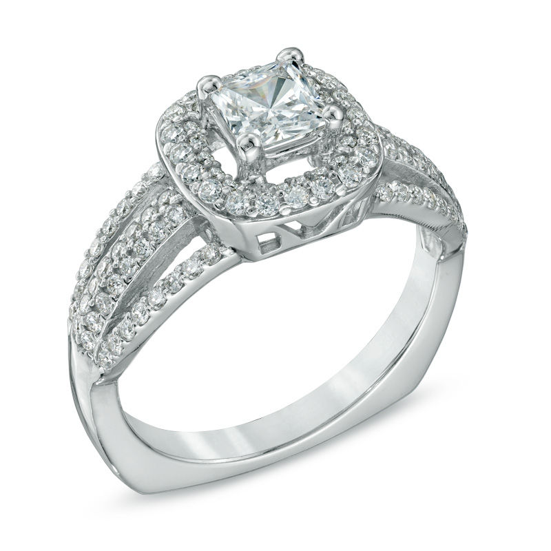 1.00 CT. T.W. Certified Canadian Princess-Cut Diamond Frame Split Shank Ring in 14K White Gold (I/I1)