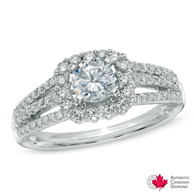 1.00 CT. T.W. Certified Canadian Diamond Split Shank Engagement Ring in 14K White Gold (I/I1)