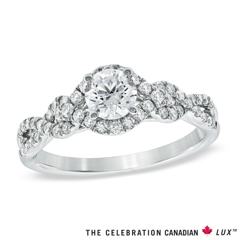 Main Image 1 of Celebration Canadian Lux® 0.78 CT. T.W. Certified Diamond Twist Engagement Ring in 18K White Gold (I/SI2)