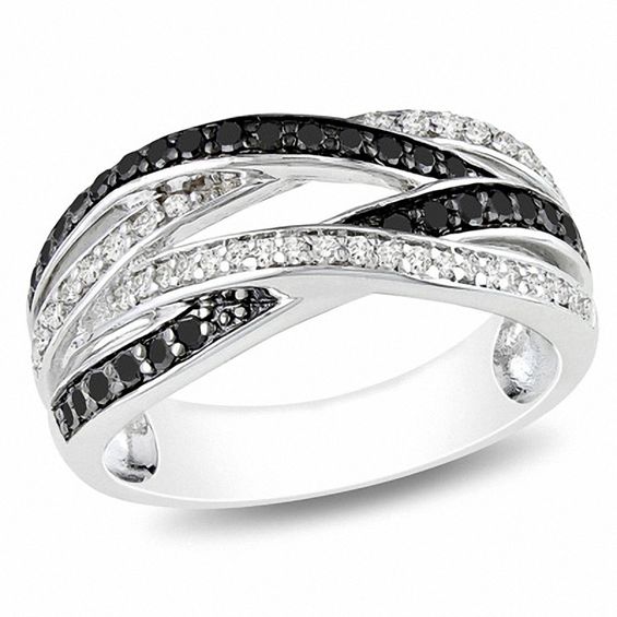 0.49 CT. T.w. Black and White Diamond Cross-Over Ring in Sterling