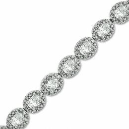 Oval White Lab-Created Sapphire and 0.075 CT. T.W. Diamond Bracelet in Sterling Silver - 7.5"
