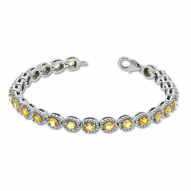 Main Image 2 of Oval Lab-Created Yellow Sapphire and Diamond Accent Bracelet in Sterling Silver - 7.5"
