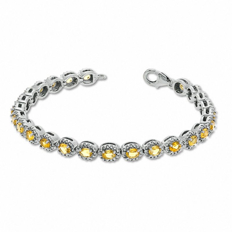 Oval Lab-Created Yellow Sapphire and Diamond Accent Bracelet in Sterling Silver - 7.5"